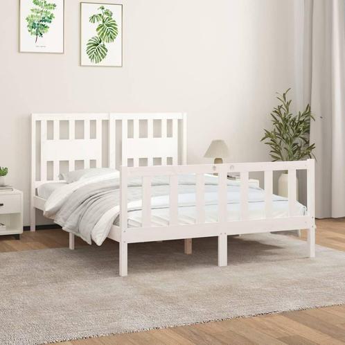 vidaXL Cadre de lit avec tête de lit blanc bois pin, Huis en Inrichting, Slaapkamer | Bedden, Verzenden
