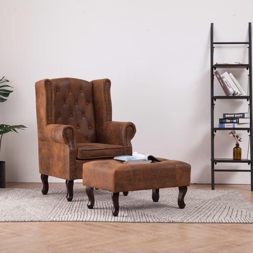 vidaXL Fauteuil en voetenbank Chesterfield-stijl kunstsuède, Maison & Meubles, Fauteuils, Envoi