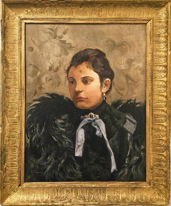 Edoardo Tofano (1838–1920), a firma di - Giovane nobildonna, Antiek en Kunst, Kunst | Schilderijen | Klassiek