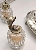 Inktpot - Antiek victoriaans verzilvererd kristallen