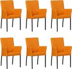 Set van 6 Oranje leren moderne eetkamerstoelen - Toledo Leer, Ophalen of Verzenden
