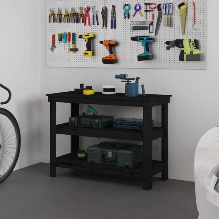 vidaXL werkbank 110,5x50x80 cm massief grenenhout zwart, Doe-het-zelf en Bouw, Werkbanken, Nieuw, Verzenden