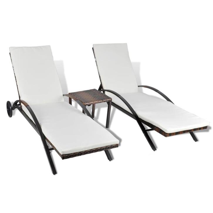 Ligbed met Tafel Bruin - Retour Deal! 68% Korting, Tuin en Terras, Ligbedden, Nieuw, Rotan, Verzenden