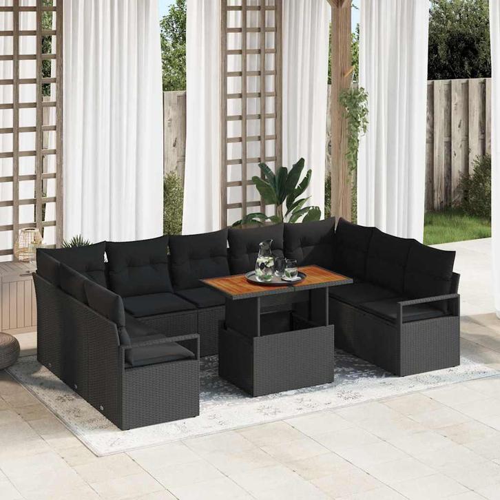 vidaXL Tuinbank Set met kussen met kussen 10 pcs Zwart en, Tuin en Terras, Tuinsets en Loungesets, Nieuw, Verzenden