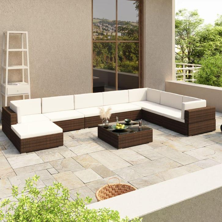 vidaXL 8-delige Loungeset met kussens poly rattan bruin, Tuin en Terras, Tuinsets en Loungesets, Loungeset, Nieuw, Verzenden