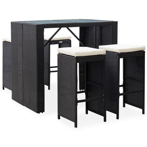vidaXL 5-delige Tuinbarset poly rattan en glas zwart, Tuin en Terras, Tuinsets en Loungesets, Nieuw, Verzenden