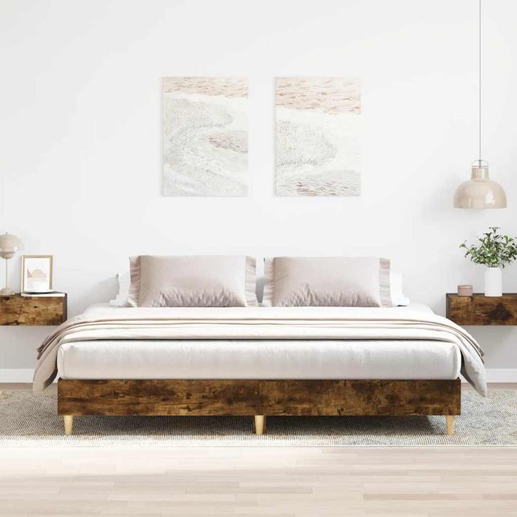 vidaXL Bedframe zonder matras hout gerookt eikenkleurig, Huis en Inrichting, Slaapkamer | Bedden, Nieuw, Verzenden