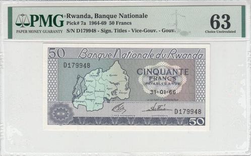 1966 Rwanda P 7a 50 Francs Pmg 63, Postzegels en Munten, Bankbiljetten | Europa | Niet-Eurobiljetten, België, Verzenden