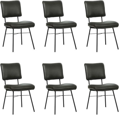 Set van 6 Leren eetkamerstoelen - Echt leer, Industrieel,, Huis en Inrichting, Stoelen, Overige kleuren, Vijf, Zes of meer stoelen