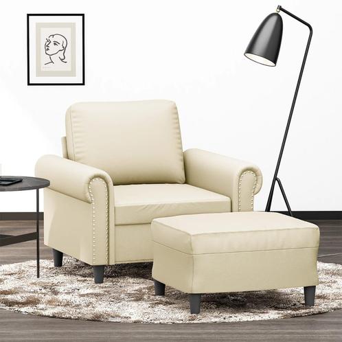 vidaXL Fauteuil met voetenbank 60 cm kunstleer crèmekleurig, Huis en Inrichting, Zetels | Zetels, Nieuw, Verzenden