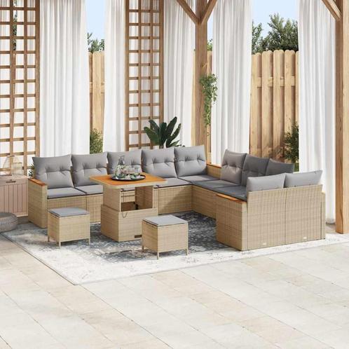 vidaXL 13-delige tuinsofa set met kussens in beige van poly, Tuin en Terras, Tuinsets en Loungesets, Nieuw, Verzenden