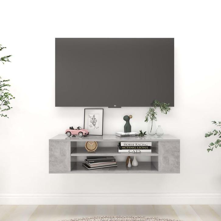 vidaXL Tv-hangmeubel 100x30x26,5 cm bewerkt hout betongrijs, Huis en Inrichting, Kasten |Televisiemeubels, Nieuw, Verzenden