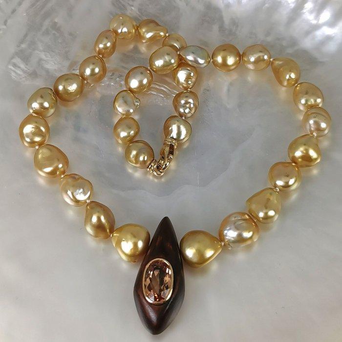 Halsketting - 18 karaat Geel goud Parel - Topaas - SSP Keshi, Handtassen en Accessoires, Kettingen