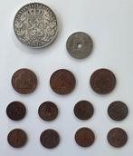 België. Lot van 13 Belgische munten periode Leopold II, Postzegels en Munten
