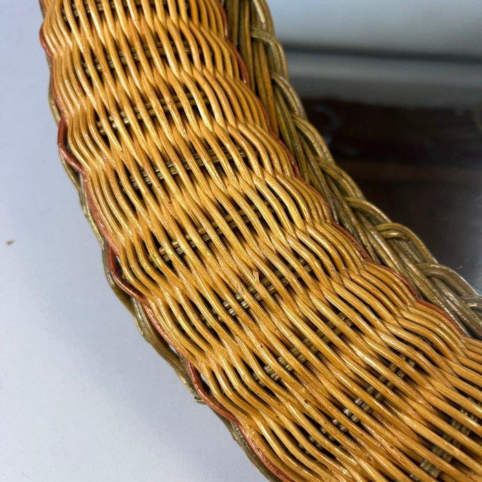 Wandspiegel - Rattan - Wandspiegel met rode en groene, Antiek en Kunst, Kunst | Designobjecten