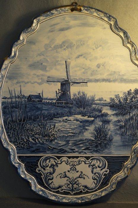 Plaque - Grote blauwe en witte Delft-plaquette toegeschreven, Antiek en Kunst, Antiek | Glaswerk en Kristal