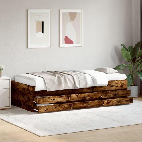 vidaXL Slaapbank met lades zonder matras 90x200 cm gerookt, Huis en Inrichting, Slaapkamer | Bedden, Nieuw, Verzenden