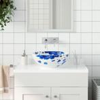 vidaXL Opzetwasbak rond 41x14 cm keramiek wit en blauw, Doe-het-zelf en Bouw, Verzenden, Nieuw
