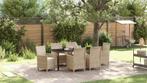 vidaXL 7-delige tuin eetset met kussens Beige Poly Riet, Tuin en Terras, Tuinstoelen, Verzenden, Nieuw