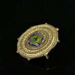 Oud-Romeins Verguld brons Disc fibula met millefiori glas, Antiek en Kunst
