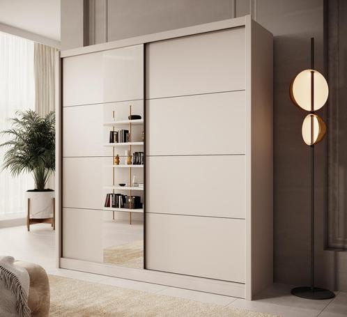 Meubella | Kledingkast 205cm beige Garderobekast Met spiegel, Huis en Inrichting, Kasten | Overige, Nieuw, Verzenden