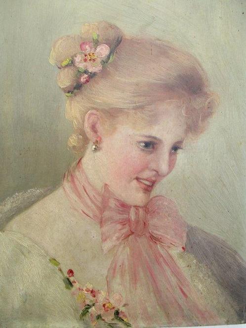 Ecole allemande fin XIX - Portrait de femme Art Nouveau, Antiek en Kunst, Kunst | Schilderijen | Klassiek