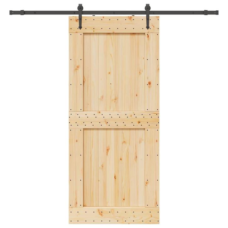 vidaXL Schuifdeur met beslag 100x210 cm massief grenenhout, Doe-het-zelf en Bouw, Deuren en Vliegenramen, Nieuw, Verzenden