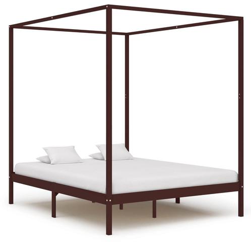 vidaXL Cadre de lit avec baldaquin Marron foncé 180x200, Maison & Meubles, Chambre à coucher | Lits, Neuf, Envoi