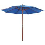 vidaXL Parasol met houten paal 300x258 cm blauw, Verzenden