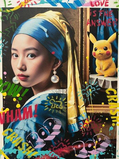 Koen Betjes (1992) - Meisje met de Parel x Pikachu - hand, Antiek en Kunst, Kunst | Schilderijen | Modern