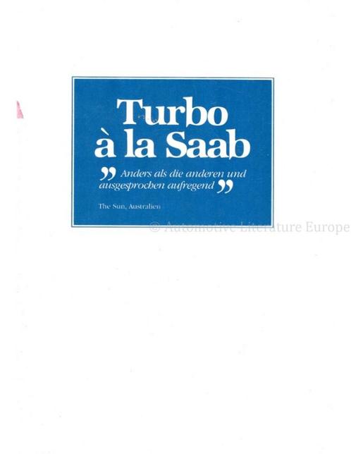 1982 SAAB 900 TURBO A LA SAAB BROCHURE DUITS, Boeken, Auto's | Folders en Tijdschriften
