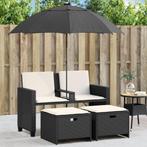 vidaXL Tuinbank 2-zits met parasol en voetenbanken poly, Tuin en Terras, Verzenden, Nieuw