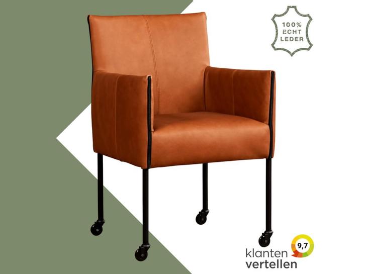 Leren eetkamerstoel More - Rancho Cognac (cognac) - Poten, Huis en Inrichting, Stoelen, Bruin, Eén, Nieuw, Leer, Ophalen of Verzenden