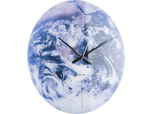 Karlsson Earth - Wandklok - Spiegelglas - Ø60cm - Blauw, Huis en Inrichting, Woonaccessoires | Overige, Zo goed als nieuw, Verzenden