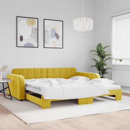 vidaXL Slaapbank met onderschuifbed 100x200 cm fluweel geel, Huis en Inrichting, Slaapkamer | Bedden, Nieuw, Verzenden