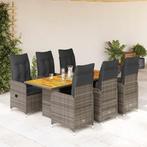 vidaXL 7-delige Bistroset met kussens poly rattan grijs, Tuin en Terras, Verzenden, Nieuw