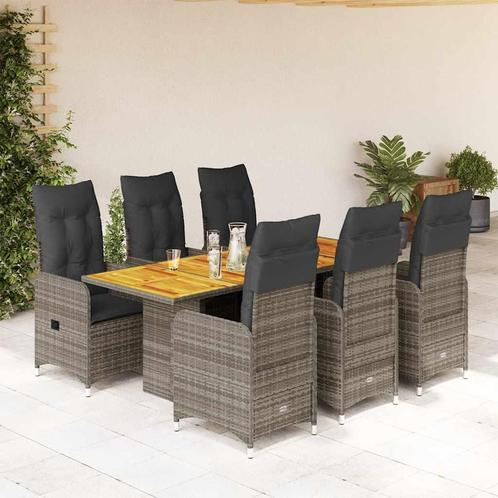 vidaXL 7-delige Bistroset met kussens poly rattan grijs, Tuin en Terras, Tuinsets en Loungesets, Nieuw, Verzenden