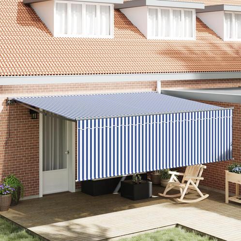 vidaXL Inklapbare Luifel Blauw en wit 450 × 300 cm Stof, Tuin en Terras, Zonneschermen, Nieuw, Verzenden