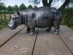 Beeld, hippopotamus (hippo) in silver bronze finish - 24 cm