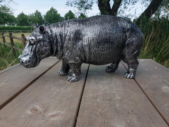Beeld, hippopotamus (hippo) in silver bronze finish - 24 cm, Antiek en Kunst, Curiosa en Brocante