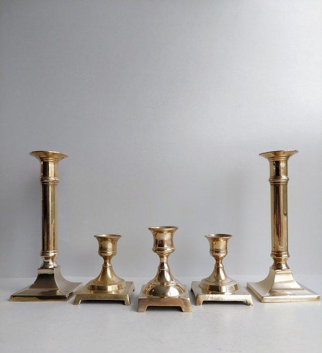 Kandelaar (5) - Messing - 5 vintage kandelaars, Antiek en Kunst, Curiosa en Brocante