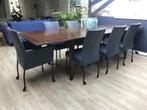 Set van 7 leren eetkamerstoelen - met wieltjes - blauw leer, Huis en Inrichting, Stoelen, Overige kleuren, Nieuw, Leer, Ophalen of Verzenden
