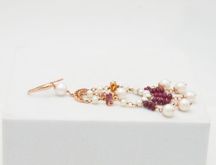 Oorbellen - 18 karaat Roségoud Parel - Saffier, Handtassen en Accessoires, Oorbellen