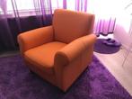 Leren fauteuil met houten poten - oranje leer, Ophalen of Verzenden, Nieuw