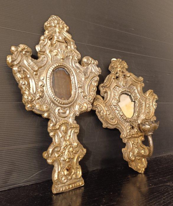 (h. 31 and 18cm) - Cadre (2) - Bois, Plaqué(e) argent,, Antiquités & Art, Antiquités | Autres Antiquités