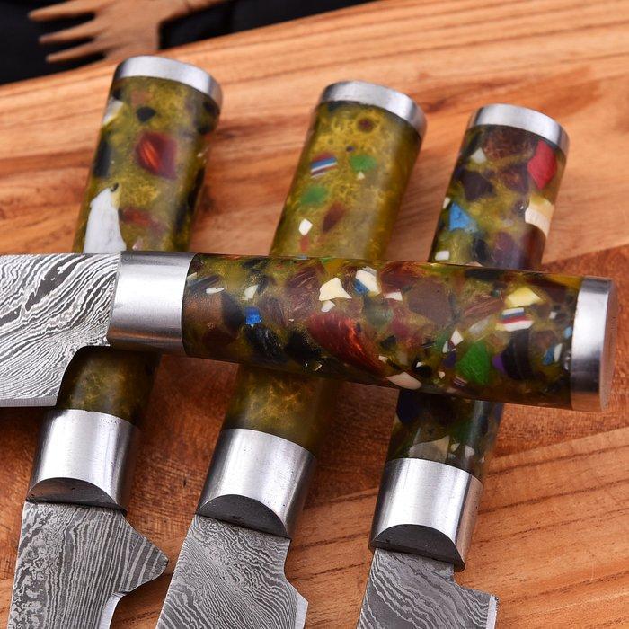 Keukenmes - Kitchen knife set - Leren tas inbegrepen - Hars,, Antiek en Kunst, Antiek | Keukengerei