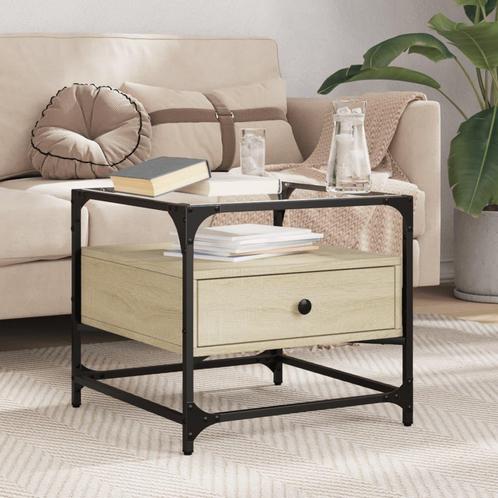 vidaXL Salontafel met glazen blad 50x50x45 cm sonoma eiken, Huis en Inrichting, Tafels | Salontafels, Nieuw, Verzenden