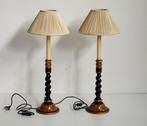 Tafellamp - Set van twee tafellampen hout/zijde, Antiquités & Art, Curiosités & Brocante