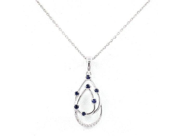 Ketting met hanger - 14 karaat Witgoud - 0.22ct. tw. Saffier, Handtassen en Accessoires, Antieke sieraden