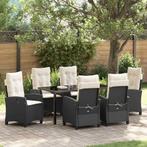 vidaXL 7-delige Tuin Eettafel Set met Kussens - Zwart Poly, Verzenden, Nieuw